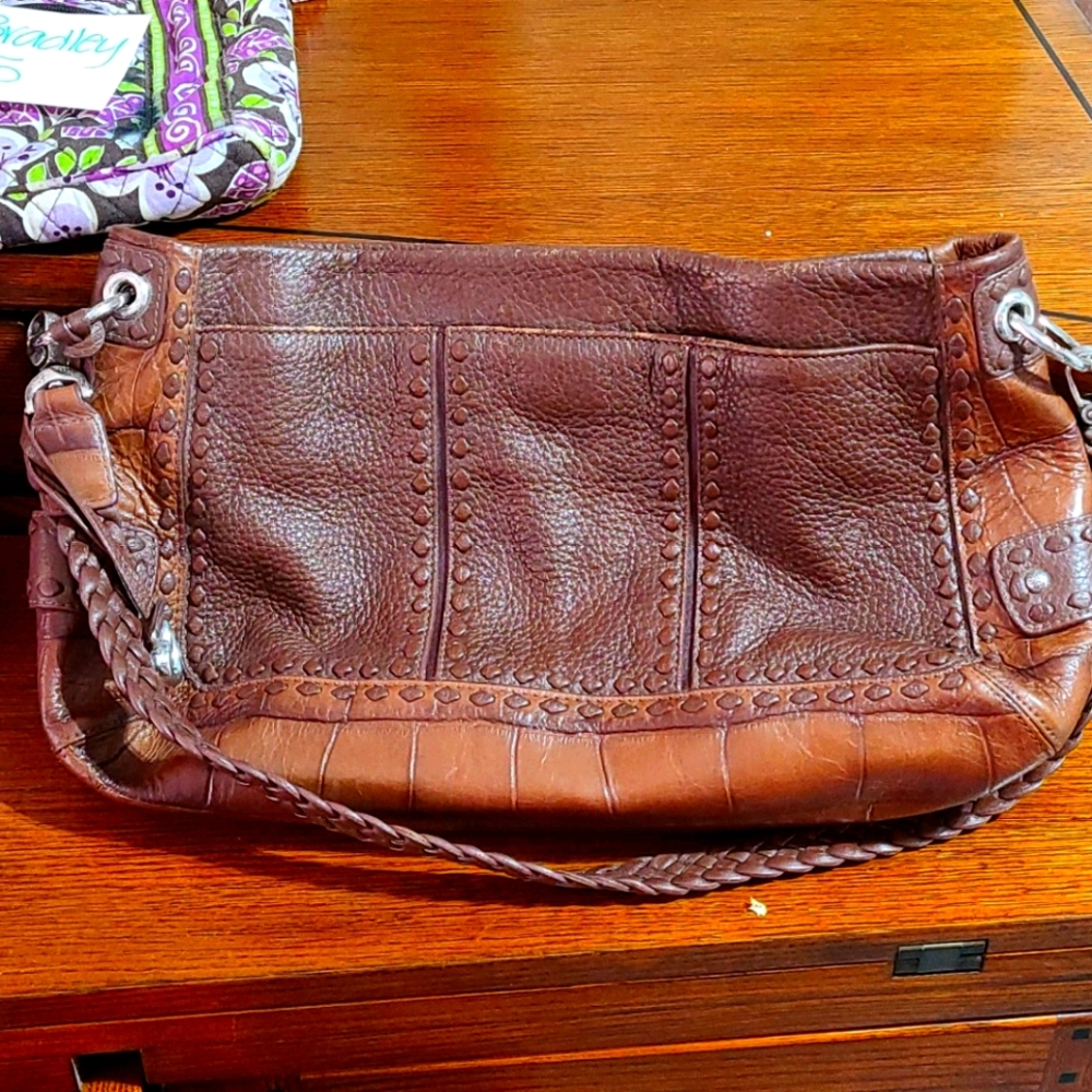 Vintage BRIGHTON brown leather PURSE w/heart charm